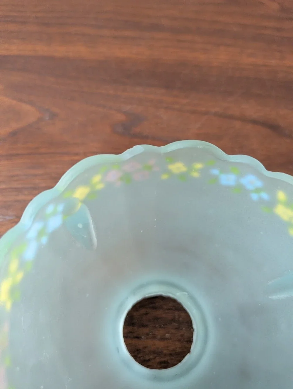 Vtg Frosted Blue Floral Pedestal Scallped Fairy Lamp Made lnTaiwan Cottagecore
